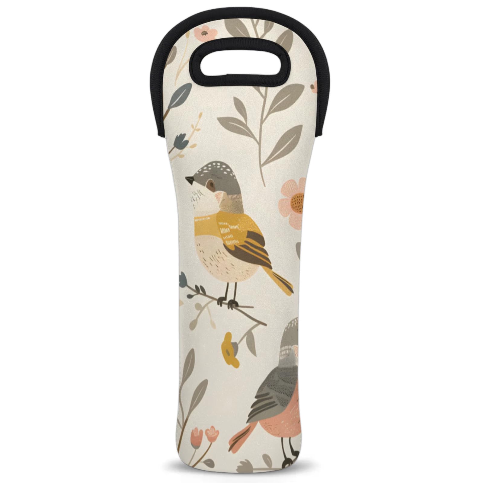 Neoprene Wine Tote Carrier Bag for Wine,Water, Champagne, Beer, Baby Bottles 15.6 x 5.1 Inches, Protective Wine Bag,Birds on Branches