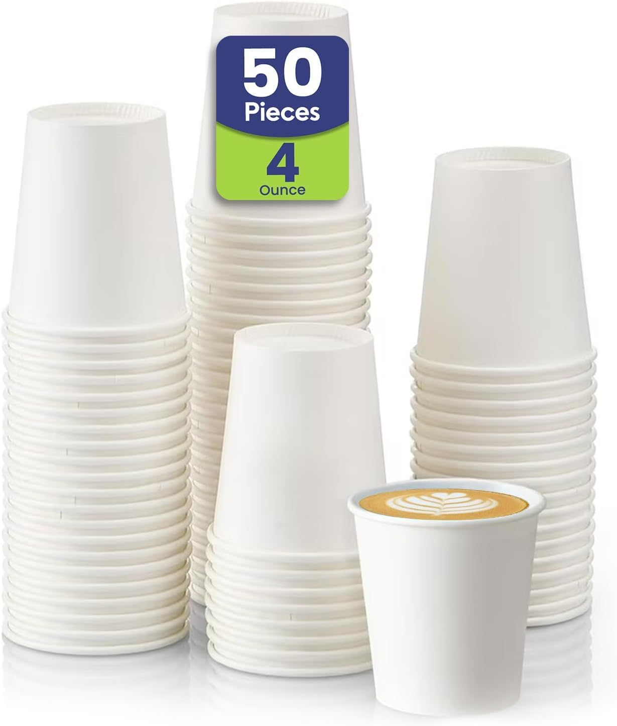 SNH Packing White Paper Cups, 4 oz, 50 cups Single Wall Paper Coffee Cups Eco-Friendly Disposable Tea Water and Cocoa Mouthwash Cups for Espresso, Qahwa, and Bathroom