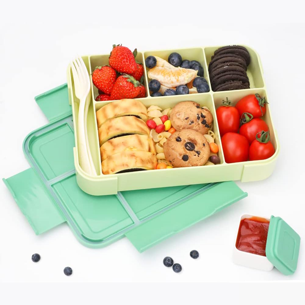 Bento Box, Leak-Proof Lunch Box 45OZ, Lunch Containers for Adult Food Storage Container with Leak-proof Silicone Ring Suitable for Microwave Dishwasher (Green)