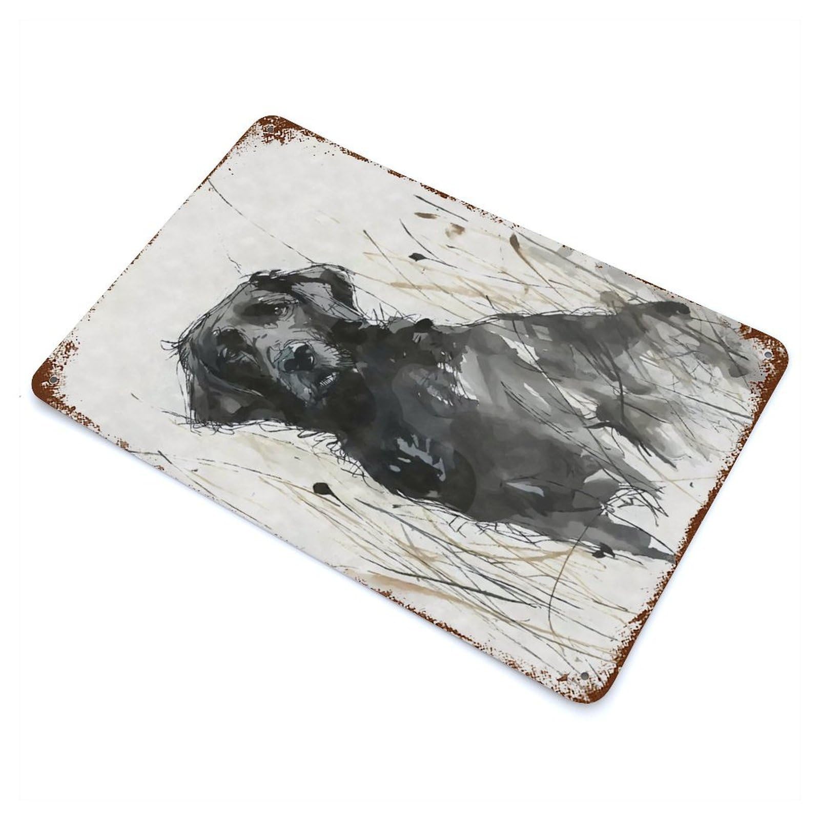 Retriever in Field Sketch Weathered Tin Sign 11.8"x7.9", Rustic Home Decor for Office, Studio And Wall Decor