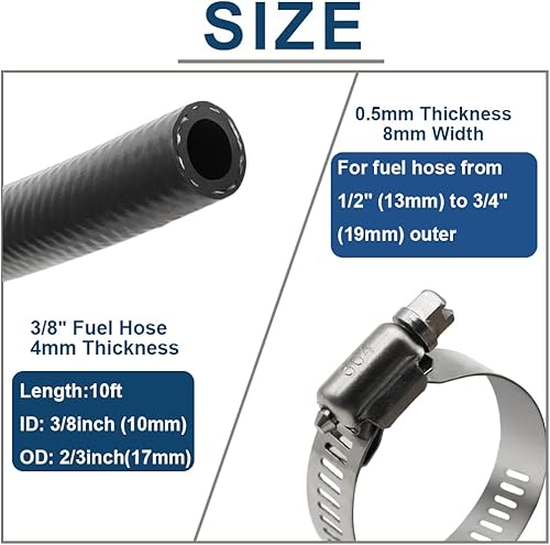 Miniatura 9 de Manguera de transmisión de 12 manguera de combustible, manguera de inyección de alta presión con 10 abrazaderas para gas, diésel, combustible