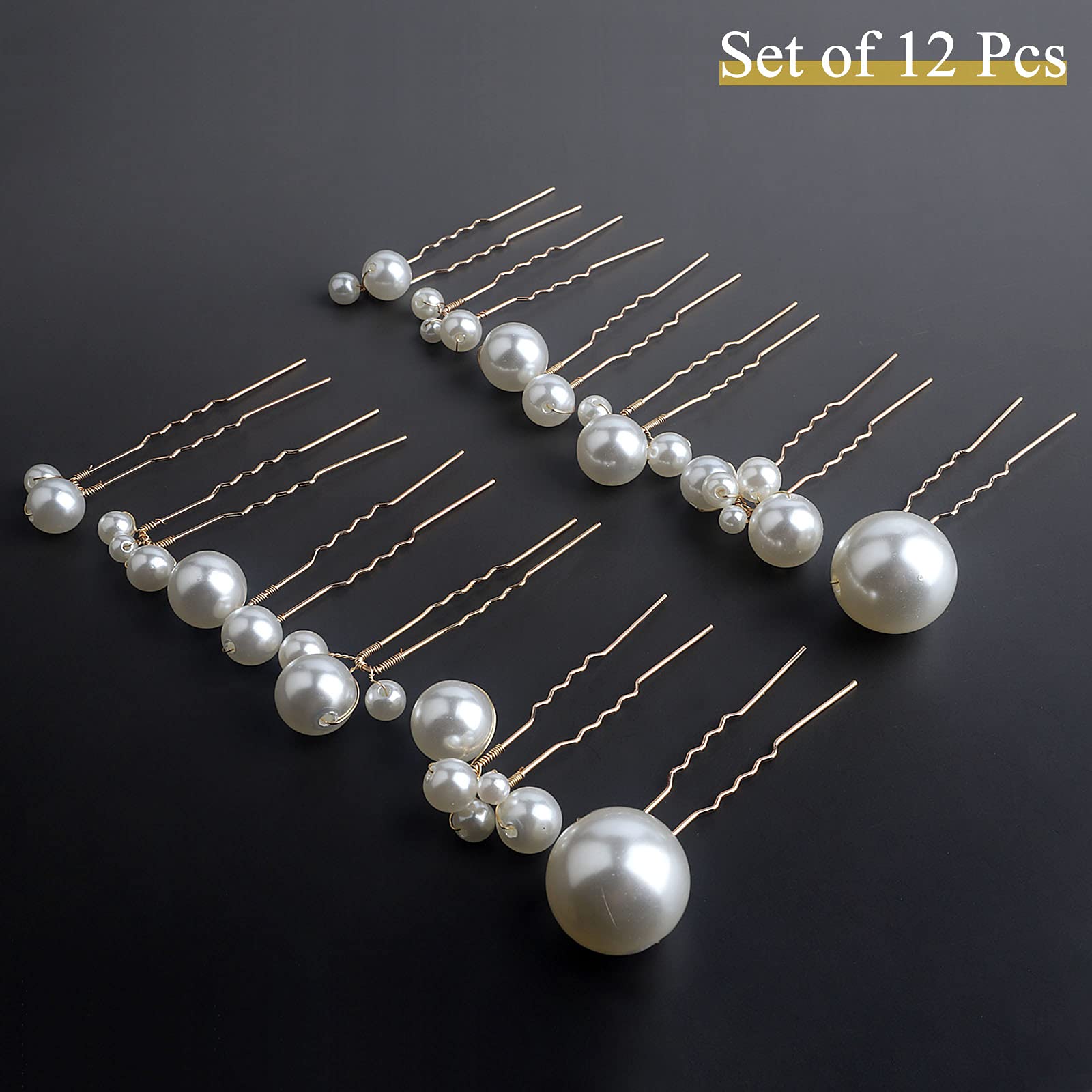 Forcine per capelli da sposa con perle (12 pezzi) - accessori per capelli a forma di U per donne da sposa (oro)