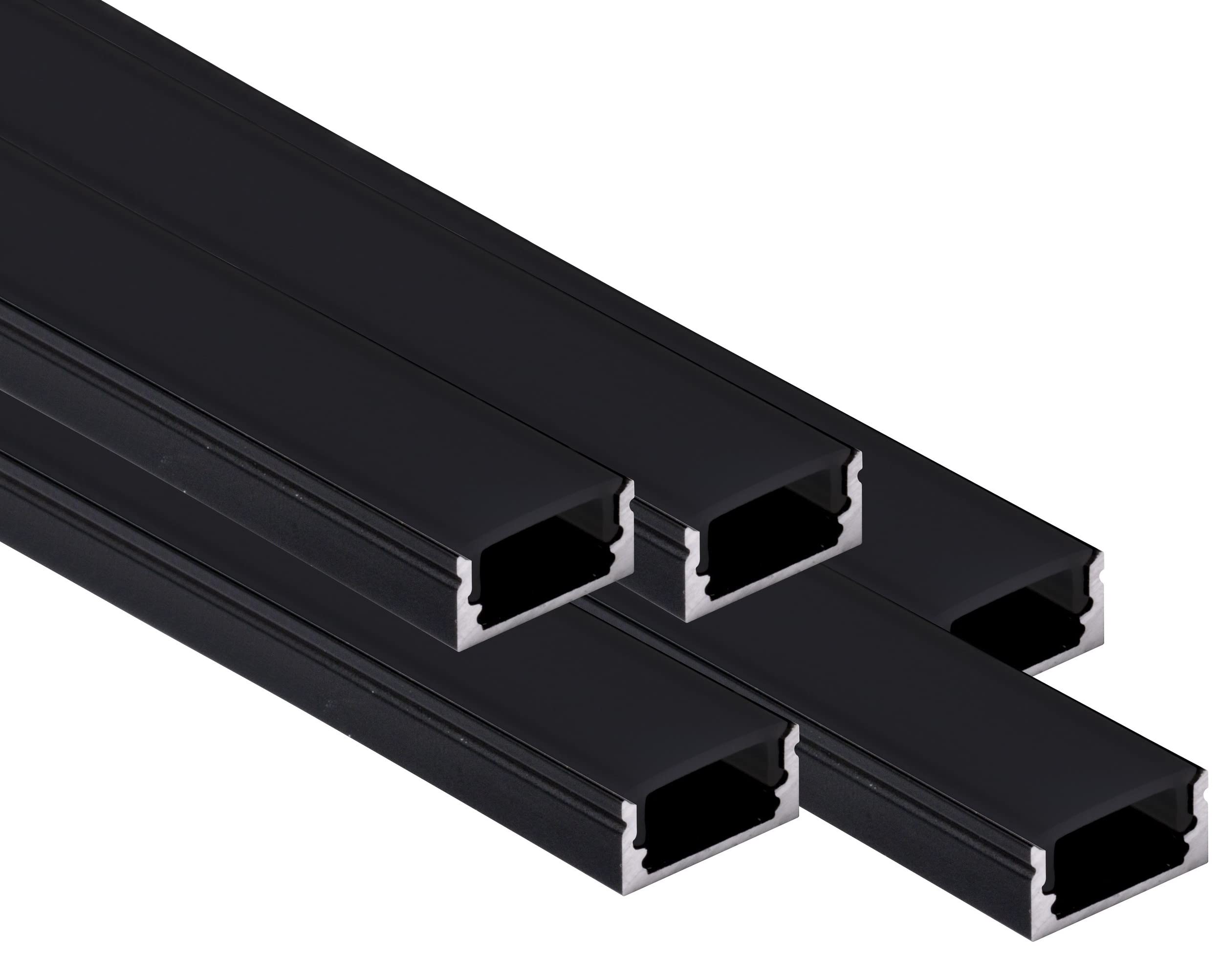 AFTERTECH 5 x 2 metros (10 m) 1708N 17 x 8 mm Perfil aluminio para tiras LED barra rígida 2 m 2 m + cubierta (5 x 2 metros 1708 negro negro)