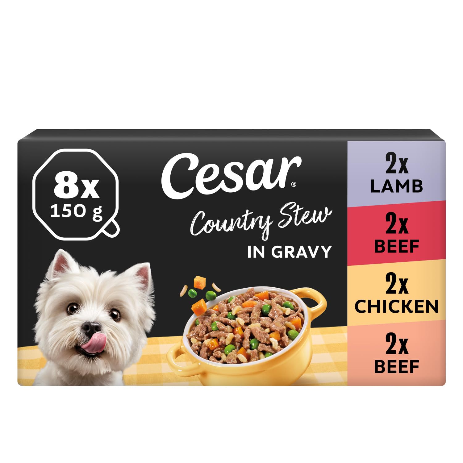 Cesar Juicy Hotpot Adult Wet Dog Food, Mixed Selection, 8 x 150 g Trays (3 Pack)