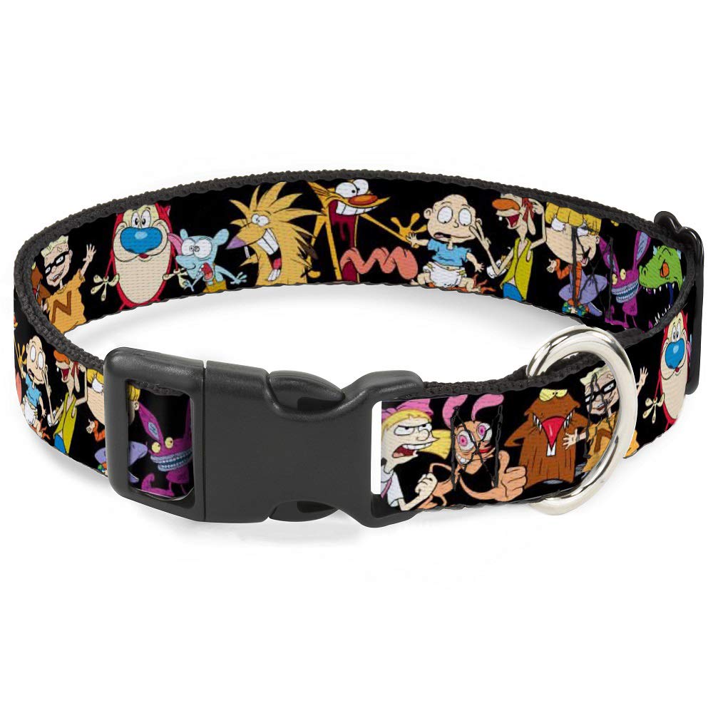 Dog Collar Plastic Clip Nick 90s 13 Character Poses Black 11 to 17 Inches 1.0 Inch Wide