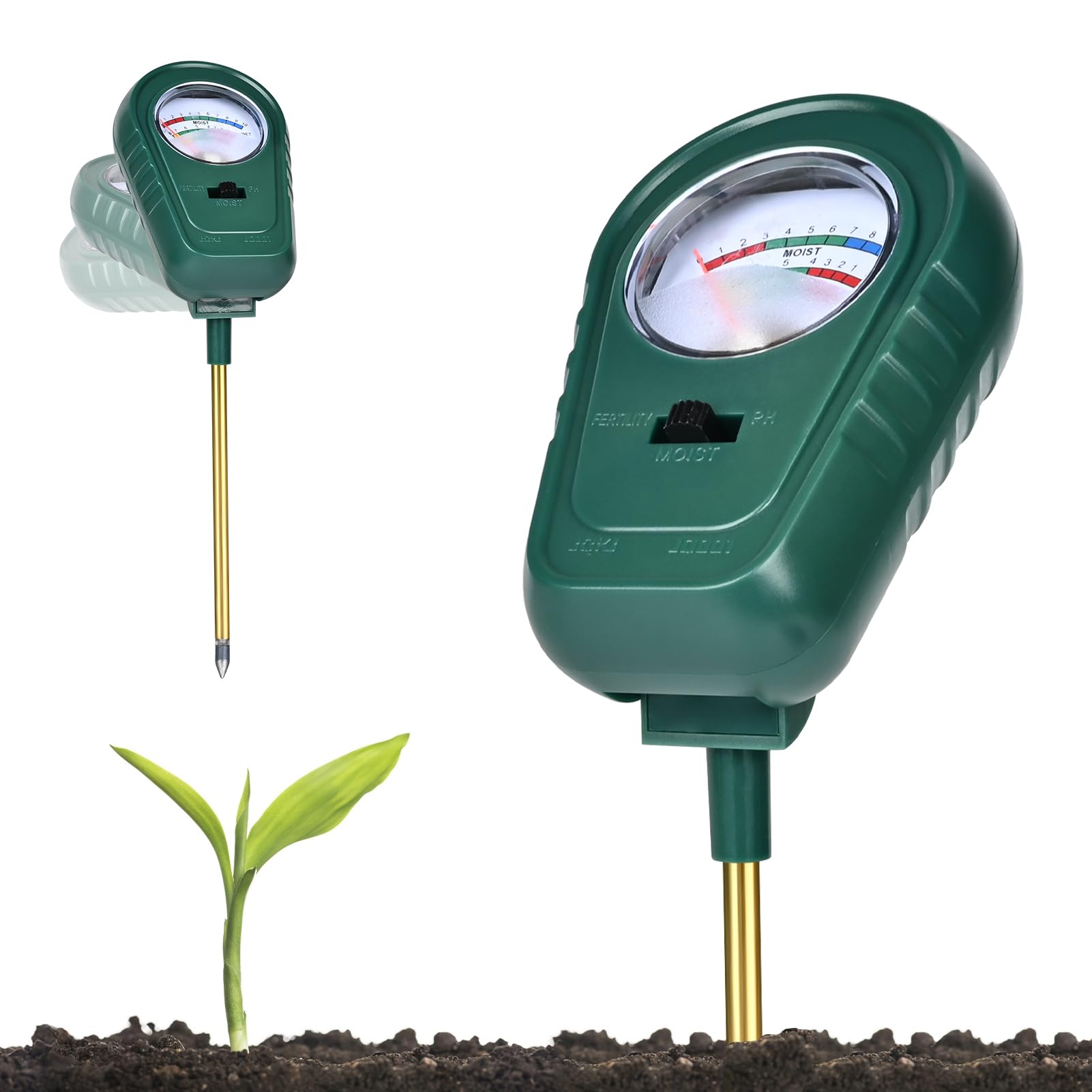 Ph Metre Electronique Testeur 3-en-1 Sol : Humidité, Fertilité, PH - Pour Plantes D'Intérieur/Extérieur - Sans Pile Testeur Humidité