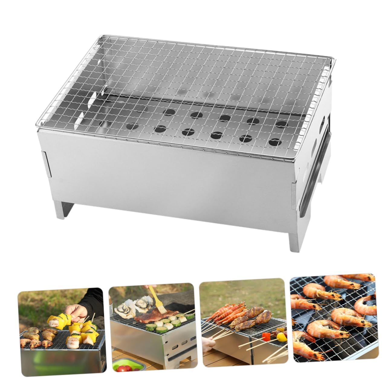 Tragbarer Holzkohlegrill aus Eisen nicht Verformbar und Leicht zu Verstauen für Camping und Outdoor Grillabende Kompakter Kleiner Grill