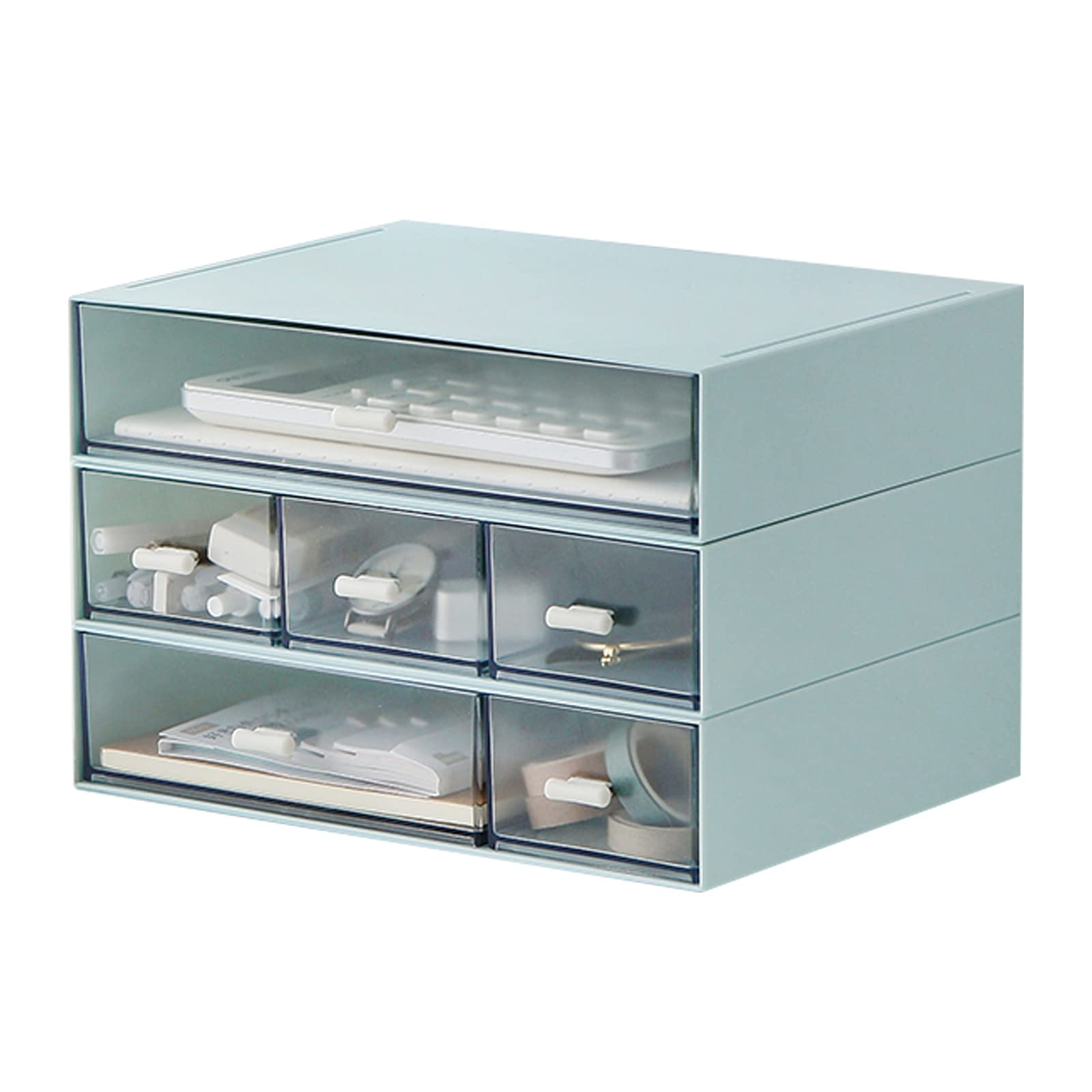 MILULUGO Plastic Storage Drawer, 6 Drawers Desk Organizer, Makeup Organizer, Blue (6.5" L x 8.9" W x 5.1" H)