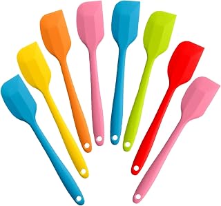KAKAMINA 8-Piece Silicone Spatulas Set 8.5 Inch, Stainless Steel Core, 500°F Heat Resistant, Dishwasher Safe Mixed Colors for Baking Cooking Mixing
