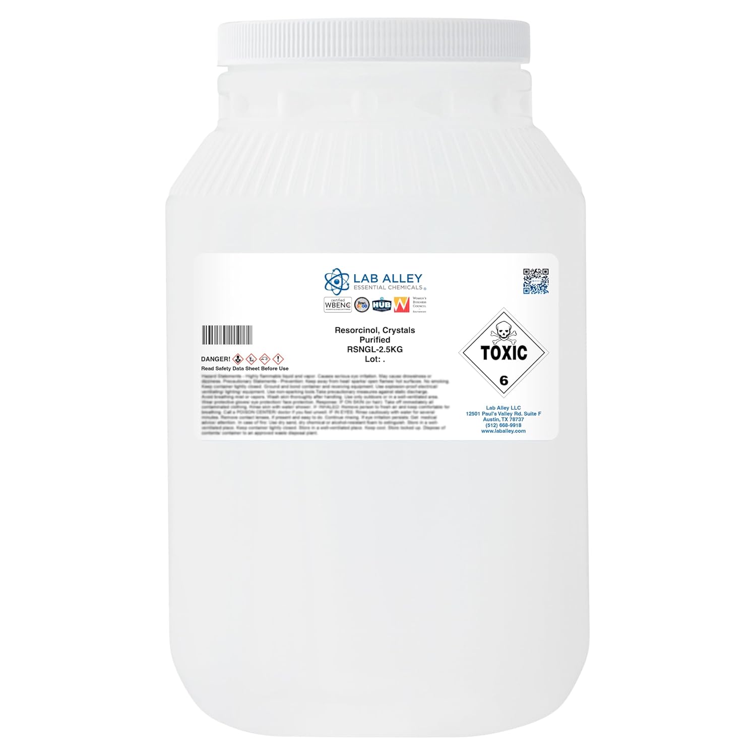 Lab Alley Purified Resorcinol Crystals, High-Quality Crystalline Powder, Great to Use in Cosmetics for Soothing Skin - 2.5 Kilograms