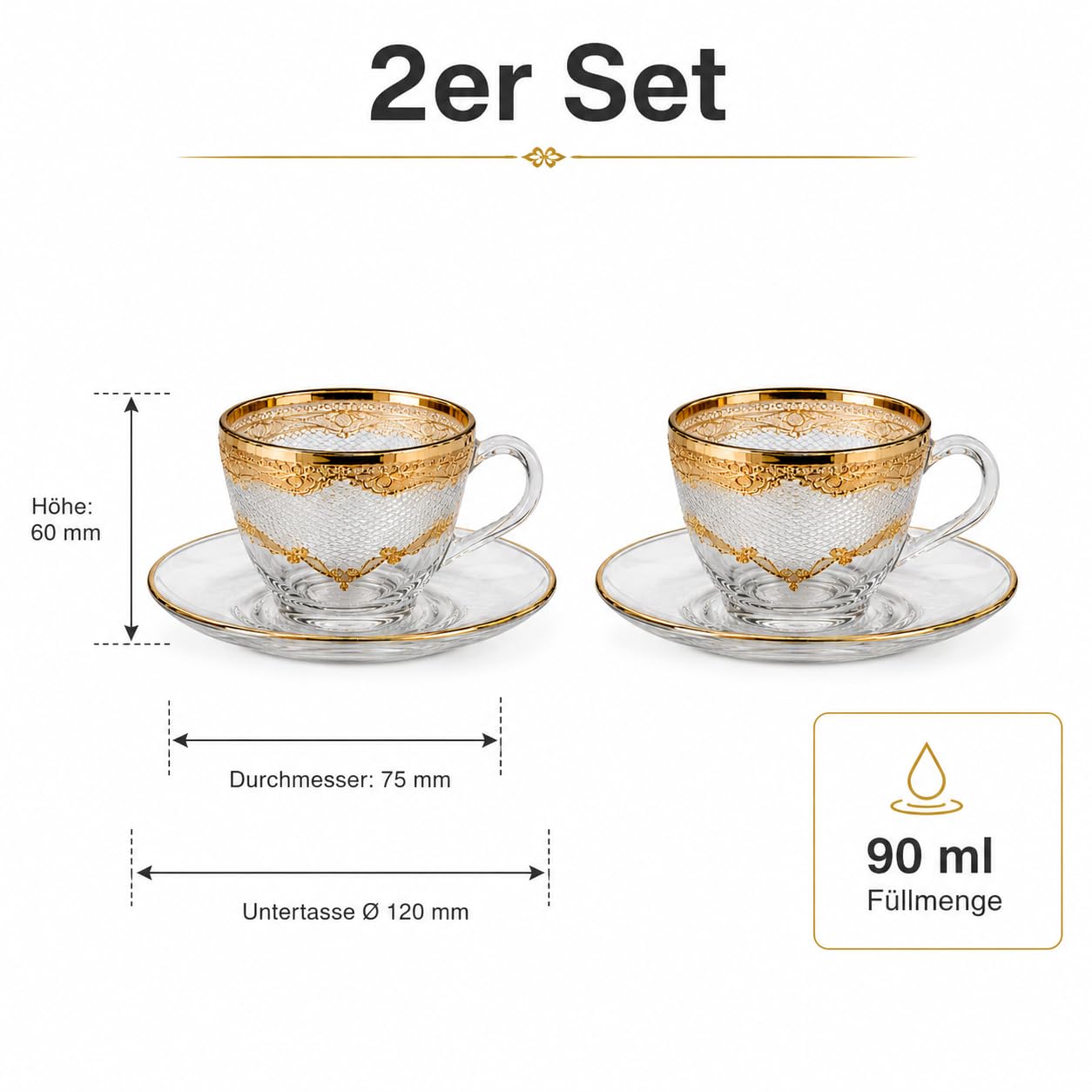 Espressotassen mit Untertasse 90 ml, 2er Set