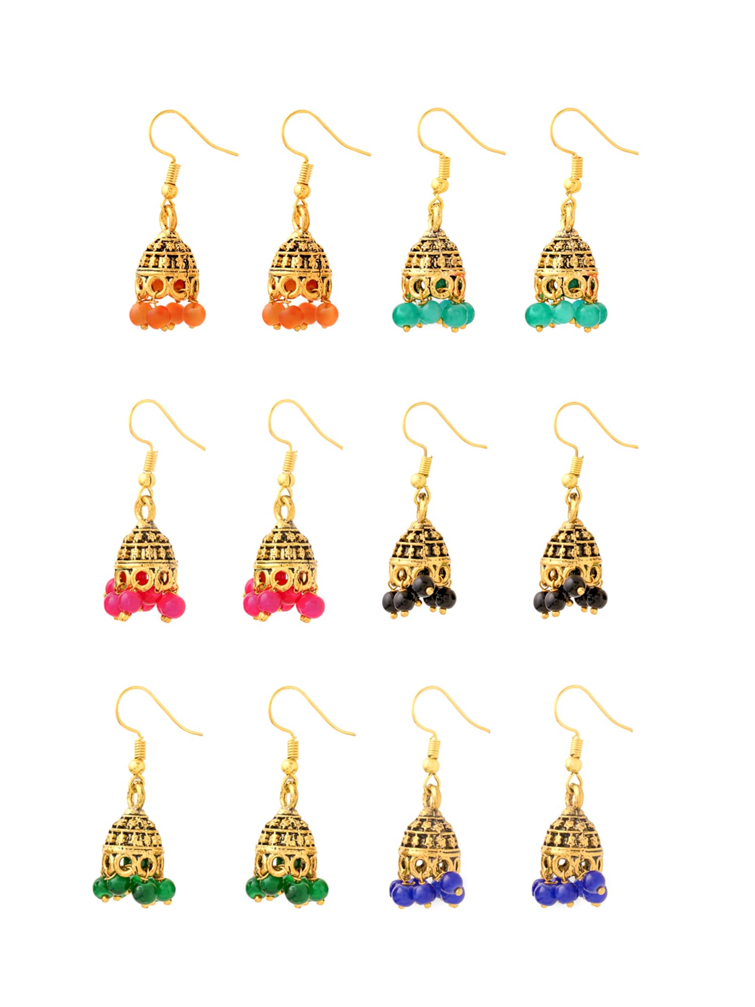 Golden Brass Oxidized Silver Stylish Combo Lively Colors Traditional Jhumki/Jhumka Earrings for Women and Girls