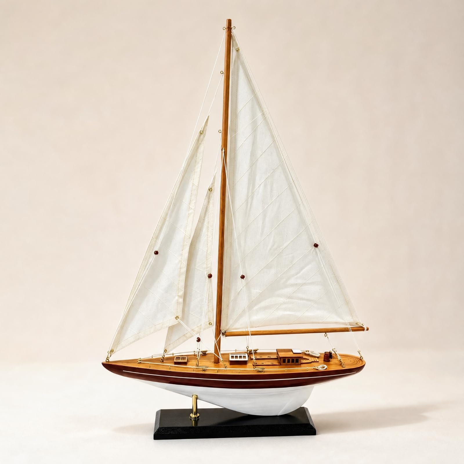 Veliero Decorativo Artigianale Nautico Modello di a Vela con Base di Esposizione Durevole Veliero in Legno per Console D'ingresso, Bar, Hotel, Stile A