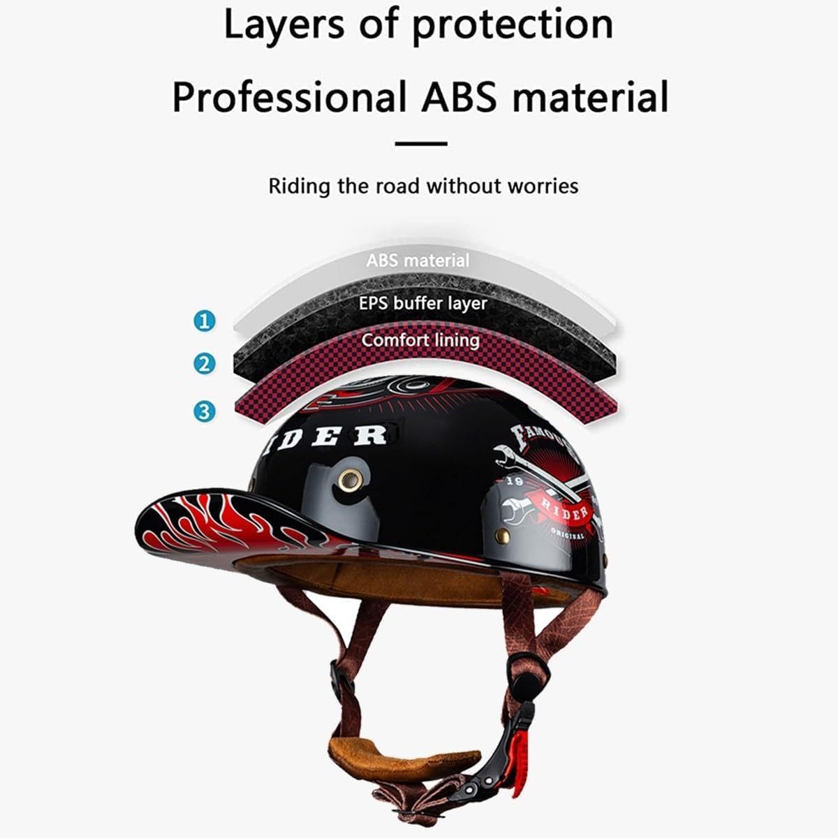 Vintage Motorradhelm ECE-geprüft | Retro Halbschalenhelm mit Schnellverschluss | Leicht & Belüftet für Scooter, Cruiser, Chopper (Damen/Herren),B-XL(59~60cm)