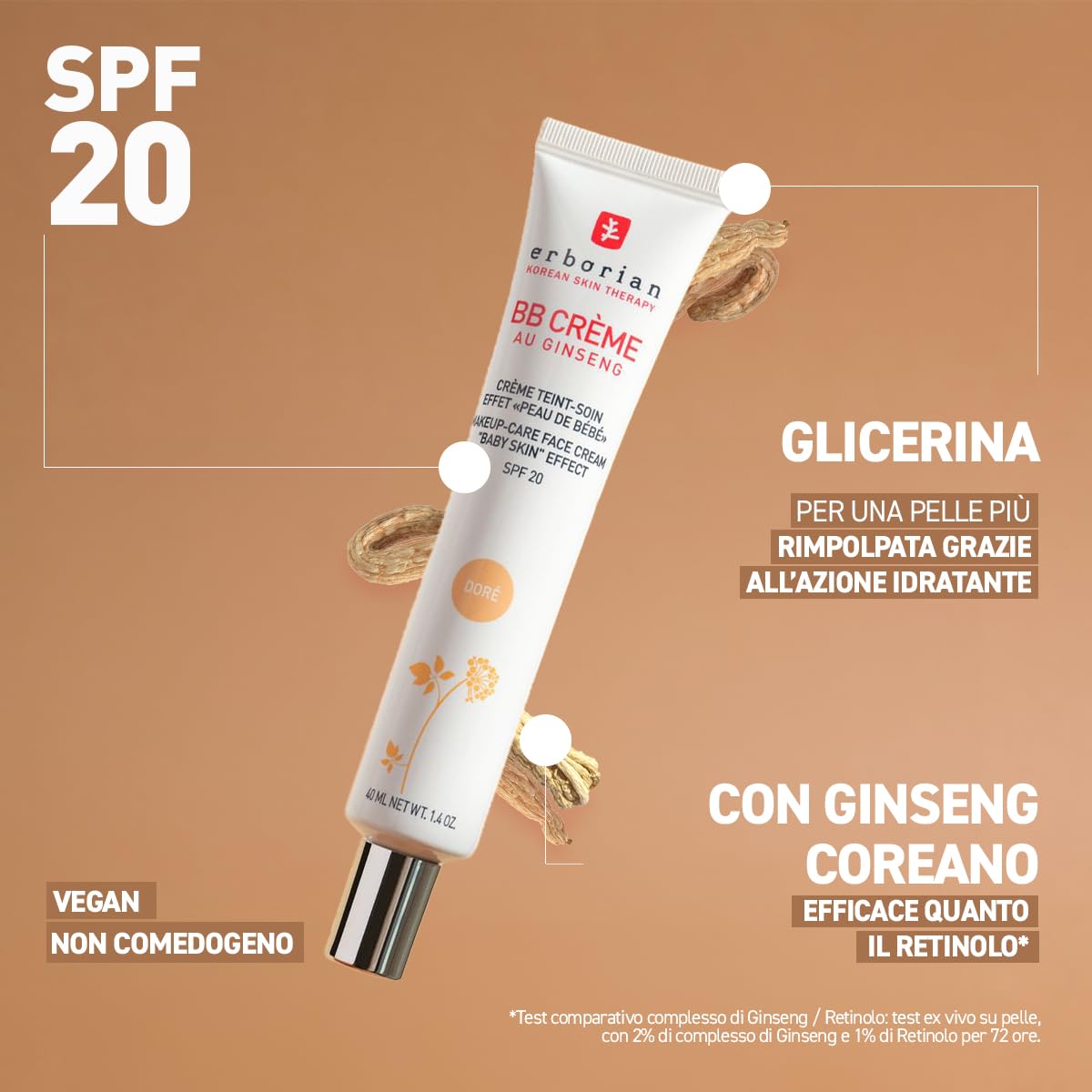 Erborian - BB Crème al Ginseng - Crema Teint Perfecteur 5-in-1 - Trattamento Effetto Pelle di bambino 5-in-1 Trattamento Viso con SPF 20