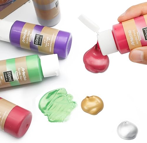 Miniatura 4 de Artecho - Juego de pintura acrílica para arte, 2.0oz fl59 ml, suministros de pintura acrílica para madera, tela, manualidades, lienzo, cuero y piedra