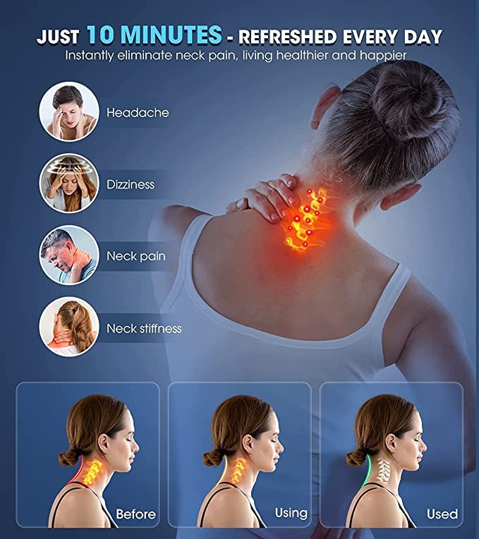 Image of Small Neck and Shoulder Relaxer, Cervical Traction Device for TMJ Pain Relief and Cervical Spine Alignment, Chiropractic Pillow Neck StretcherX Ergonomic Traction (Blue)