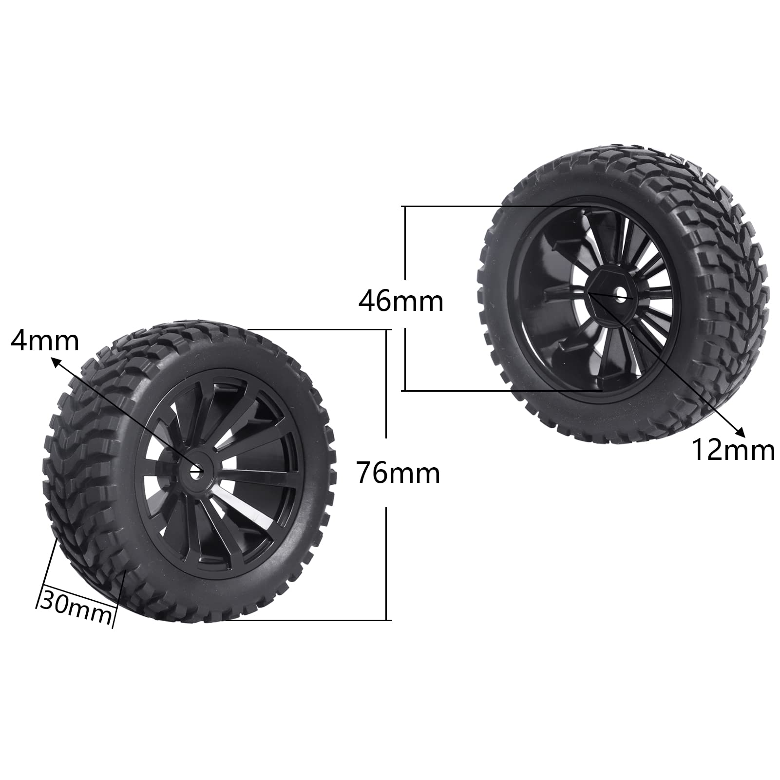12mm Hex Wheels & Tires For 1/10 On-Road RC Cars – Fits Redcat EPX Drift, Traxxas Models, Set Of 4 With Foam