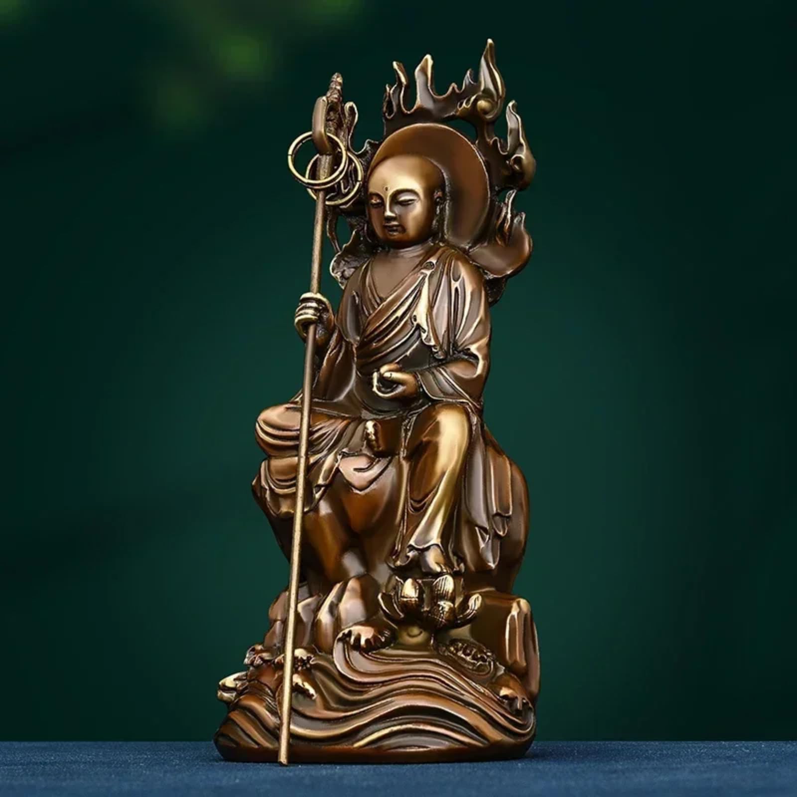 Statua ornamentale in rame Buddha People Dizang Pusa, 17 cm, statua seduta Bodhisattva, per casa e ufficio, decorazione Fengshui