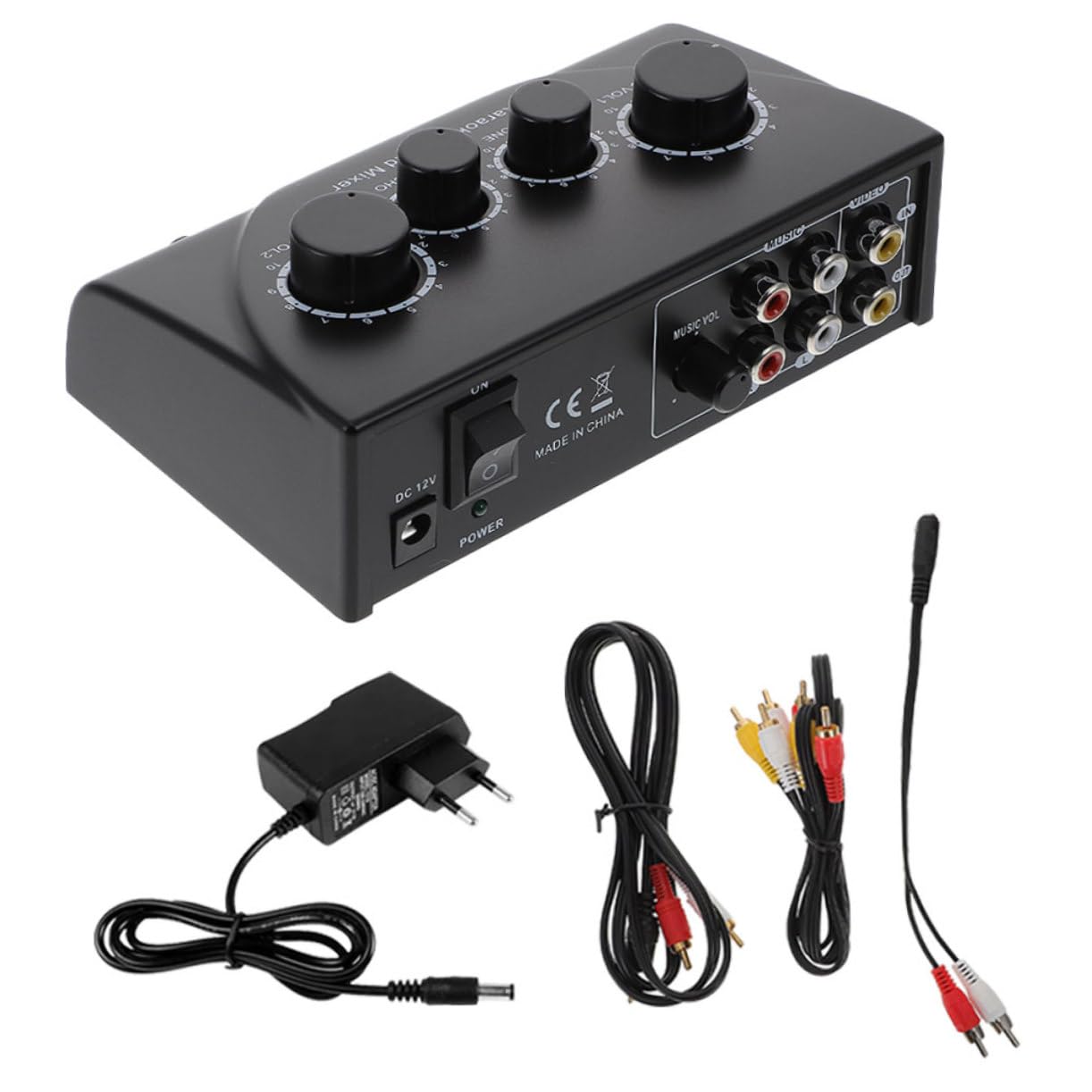 Mikinona Mezclador para Karaoke Profesional con Dos Entradas de Micrófono, Ajuste de Volumen Independiente, Color Negro, Material Abs y Cobre, Adecuado para Escenarios y Empresas