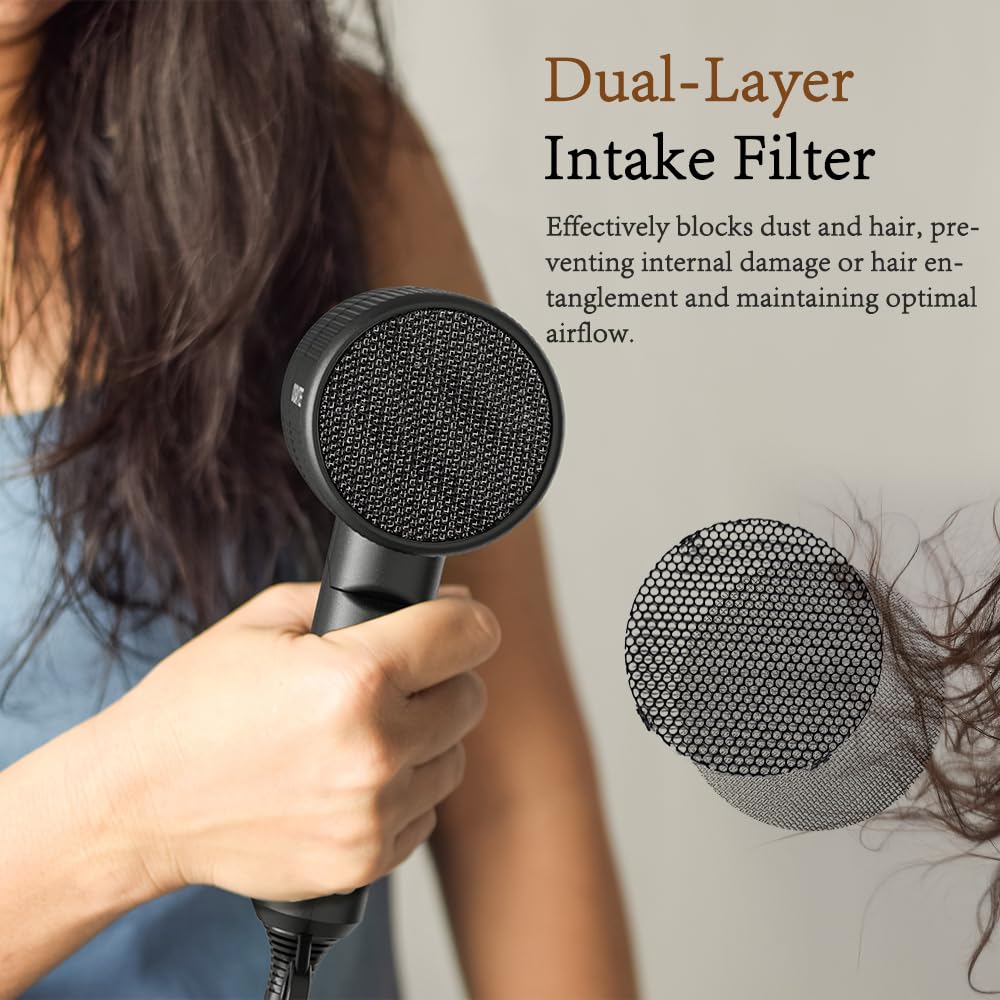 Sèche-cheveux ionique 2000W [Petit/Pliable - 10 x 7 x 19cm/250g] Noir | Sèche-cheveux de voyage avec Concentrateur & diffuseur, Hair Dryer séchage rapide, utilisable en salon
