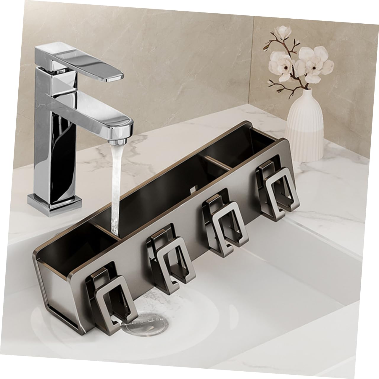 Ciieeo Portacepillos De Dientes Metálico Sin Perforaciones Estante De Pared para Cepillos Soporte para Ducha y Baño