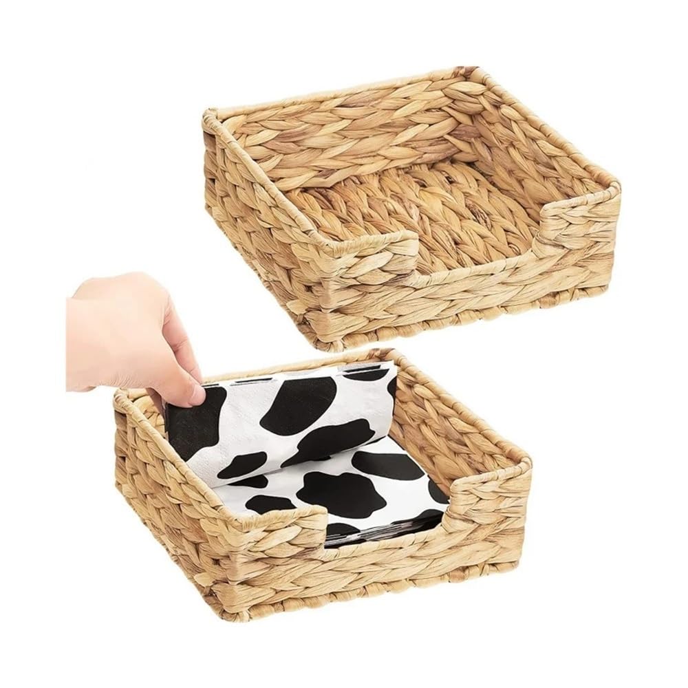 Aimanqi S Water Hyacinth Napkin Holder, Wicker Basket And Tray Napkin Basket For Kitchen Dining Bathroom Vanity Countertop(S)