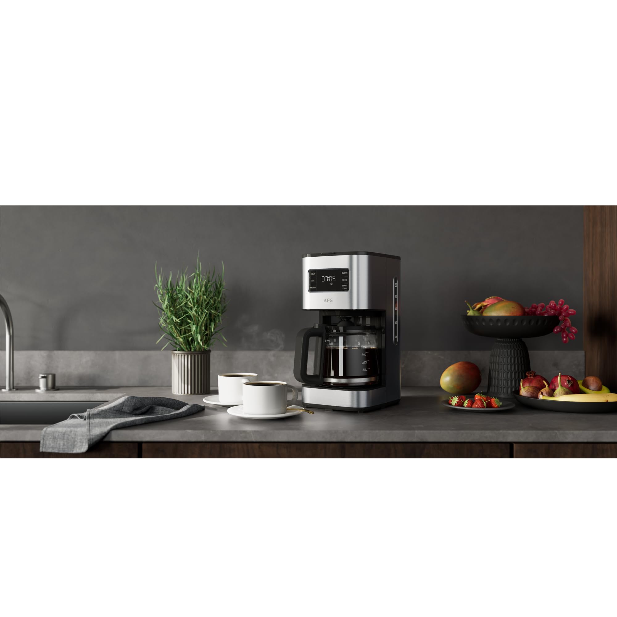 AEG Kaffeemaschine Deli 5, 1,5 l, Programmierbarer Timer, Warmhaltefunktion, Sicherheitsabschaltung, Wasserstandsanzeige, Optimale Mengendosierung, Anti-Tropf-Funktion, Edelstahl, CM5-1-6ST