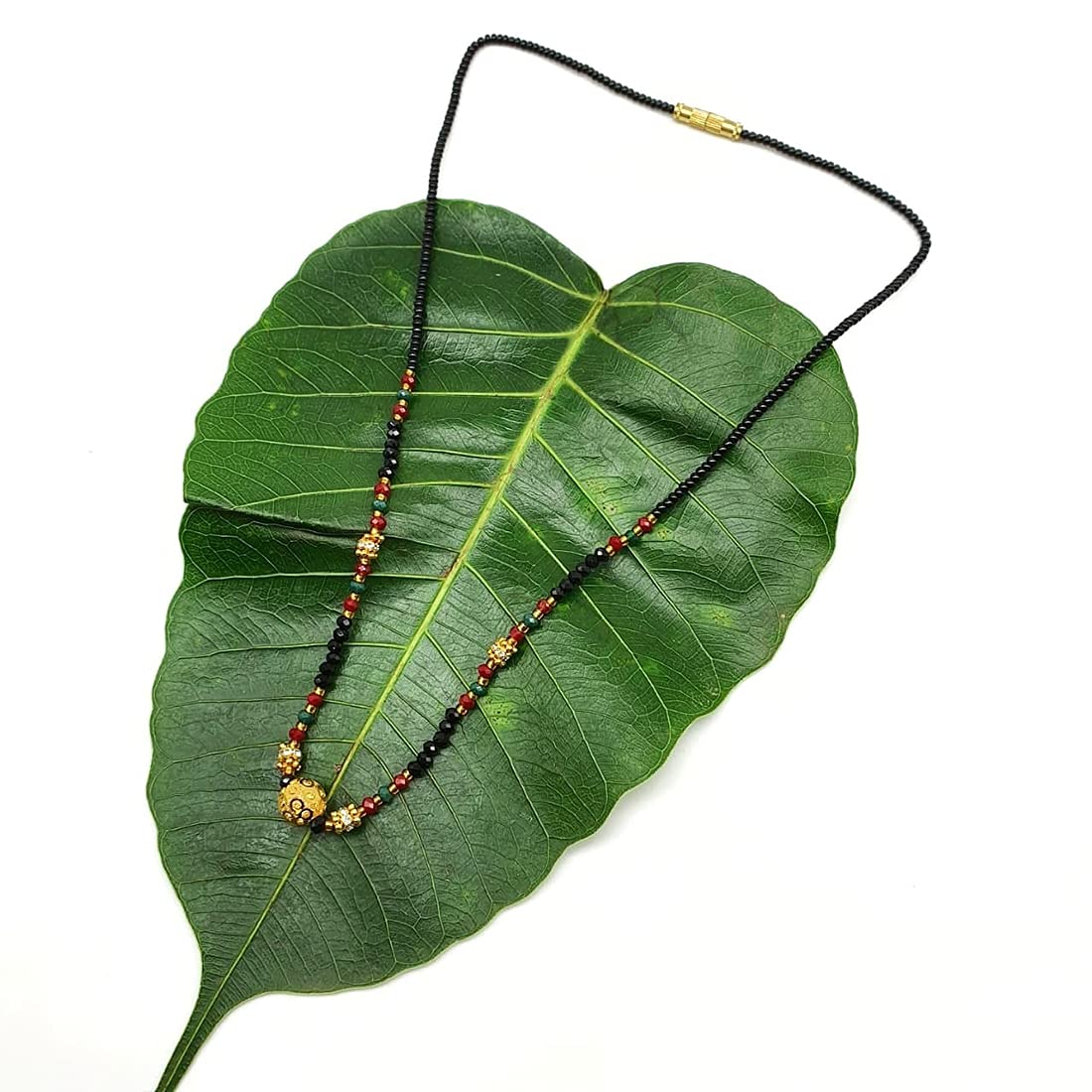 Golden Mangalsutra Women's Pride Gold Plated Big Mani Pendant Mangalsutra for Women 16-inch Length Multicolor Black Beads Single Line Layer Short Mangalsutra Necklace-image-20
