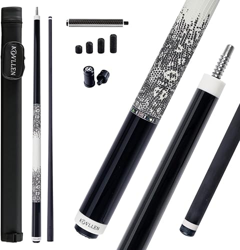 Miniatura 17 de KONLLEN Taco de billar de fibra de carbono con eje cónico profesional, desviación súper baja, taco de billar ébano con incrustaciones hechas a mano