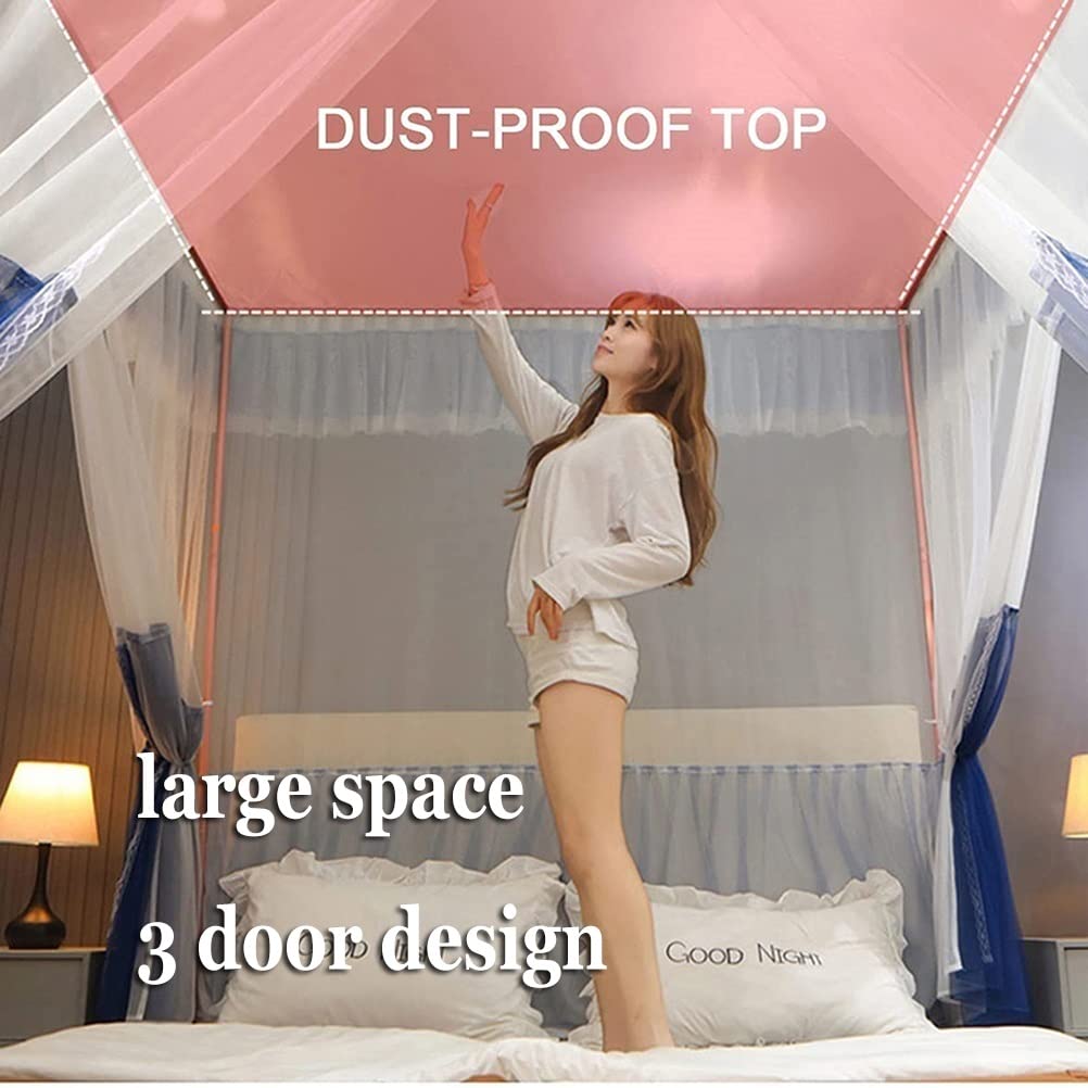 Bett Baldachin Moskitonetz für Twin Queen King, 4 Eckpoststaubdichte Blackout Bett Vorhang Schlafzimmer Dekor? Mit Ständer (Farbe: Blau, Größe: 200x220x200 cm)
