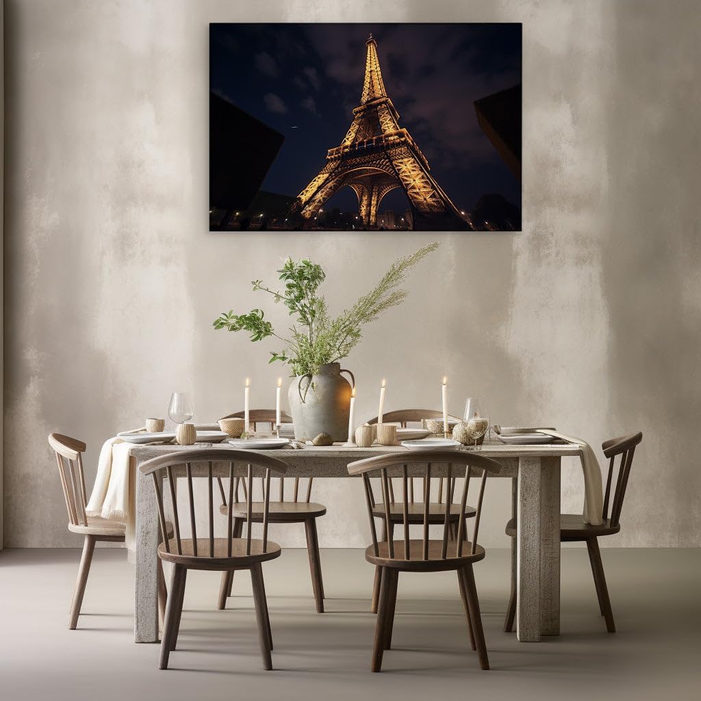 Canvas for Living room. Golden Illumination Parisian Nightscape with the Majestic Eiffel Tower, 27 x 18 inch Canvas Wall Art - Contemporary Masterpieces - Modern Home Decor - 69x46 cm (27x18 inch)