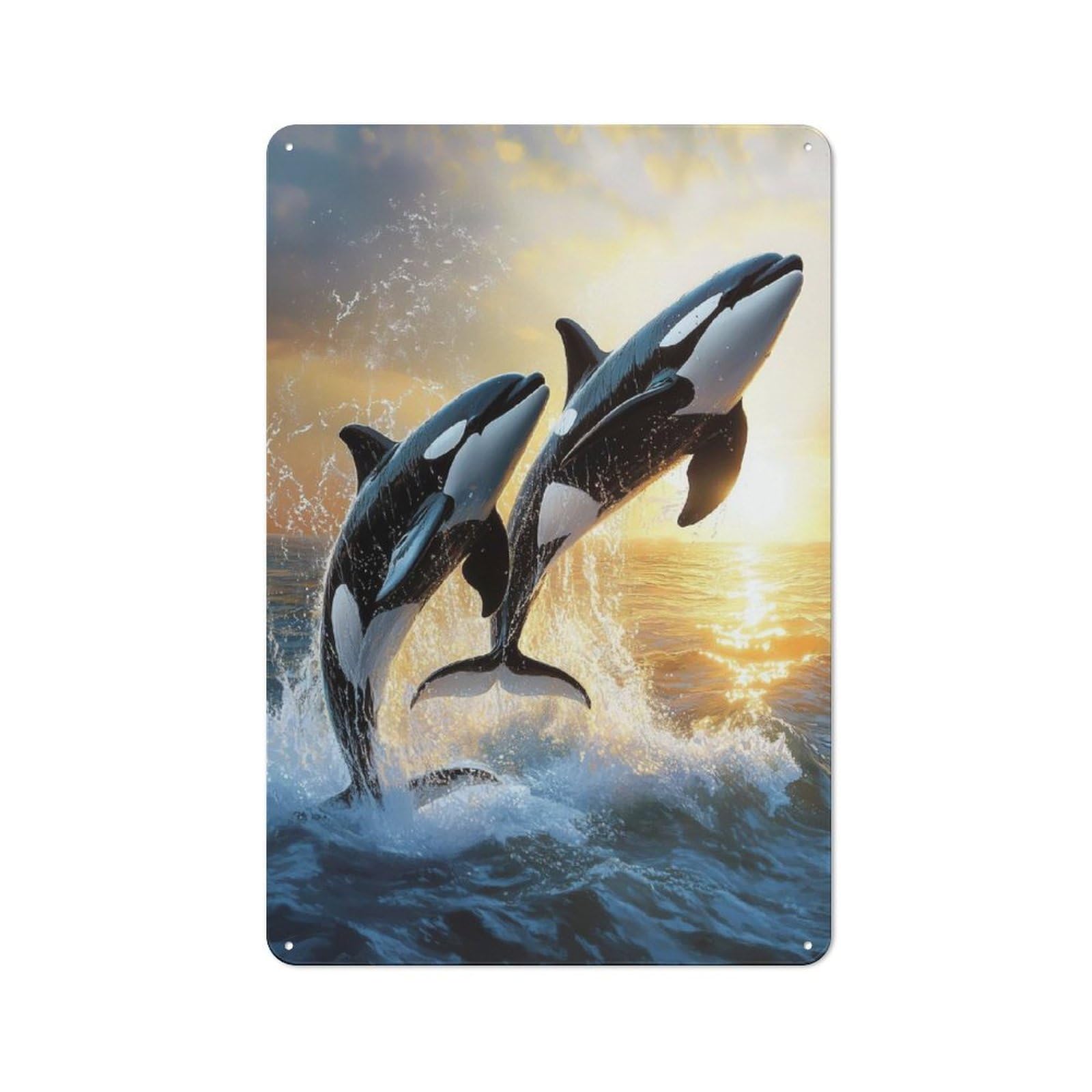 Junmoney Orcas Leaping At Sunset Retro Tin Sign 30X20cm For Garden Room Or Summerhouse, A Housewarming Gift For Garden Room Decor Fans
