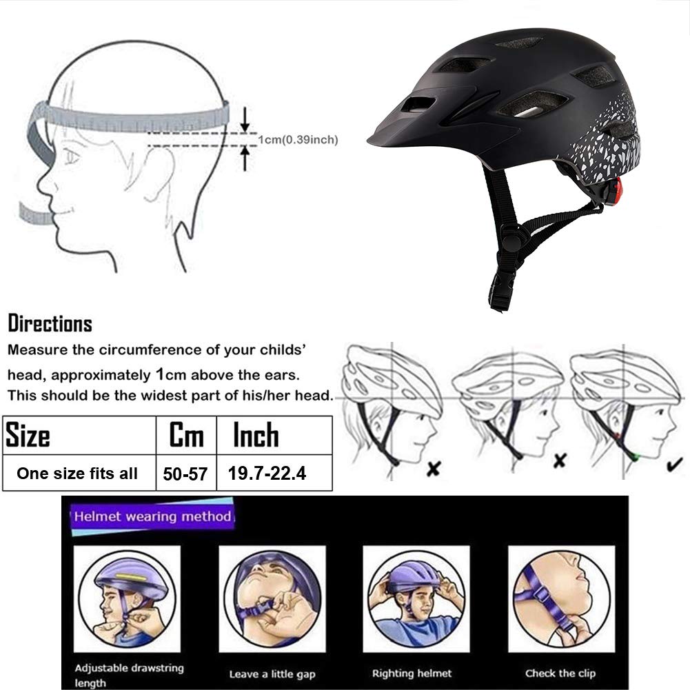 Casco de bicicleta para niños y niñas, con luz LED, visera desmontable, para niños, jóvenes, adolescentes, multideporte, para patinaje, ciclismo, patineta, monopatín, ajustable y ligero, de 6