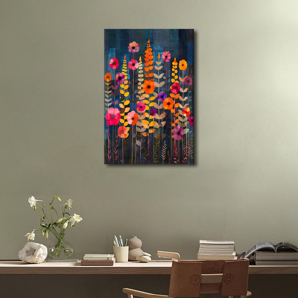 TISHIRON Artistic Flowers and Leaves Wall Art for Living Room Wildflowers Canvas Painting Flowers Poster Decorations Artwork Framed Ready to Hang 16" Wx24 Hx1 Panel - Image 3