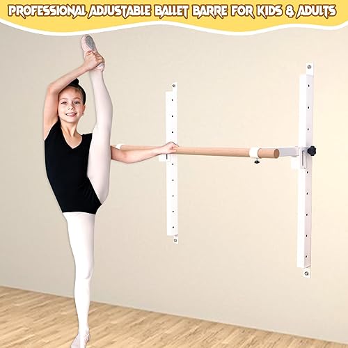 Miniatura 5 de Barra de ballet de altura ajustable, barra de ballet para montar en la pared para niños y adultos, equipo de ballet resistente para estiramiento de