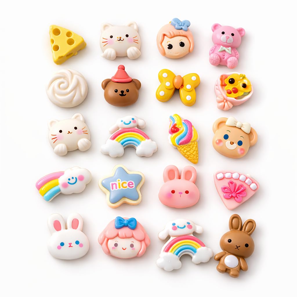Avorrea Cute Resin Charms Set of 15 with Glue Patches | Kawaii Cartoon Mini Decorative Embellishments for DIY Crafts, Phone Case Decoration, Hair Clips, Scrapbooking, Jewellery Making-image-14