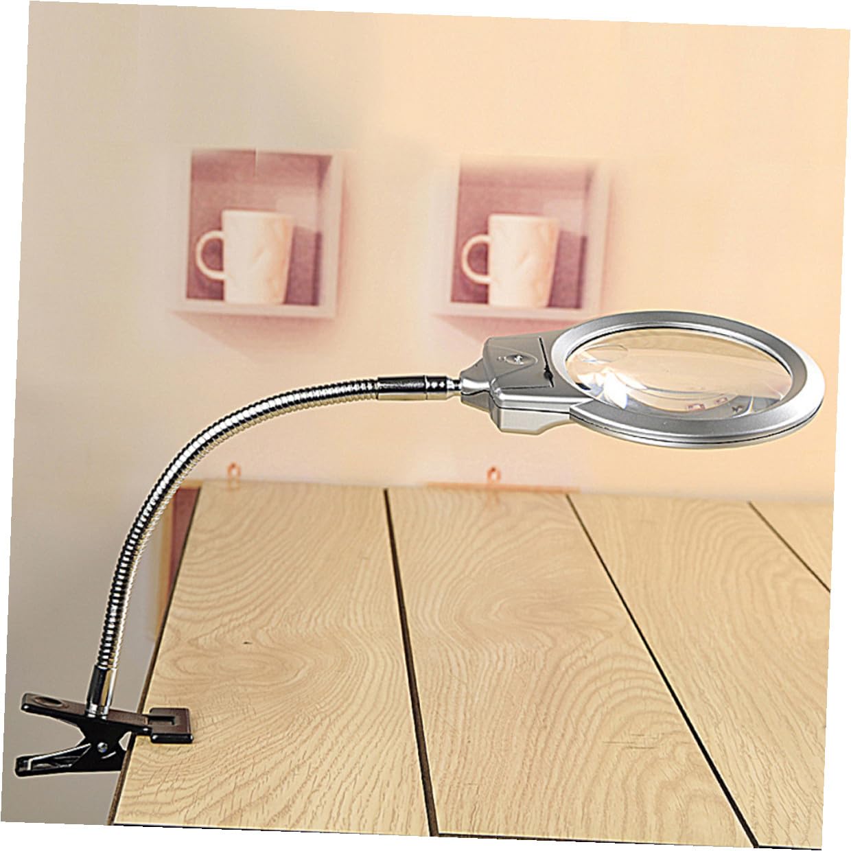 LED Lupe mit flexiblem Metall Schwanenhals und Clip dimmbares Licht zum Lesen für Schreibtisch batteriebetriebene Lupe Lampe zum Basteln und Reparieren im Büro und Zuhause