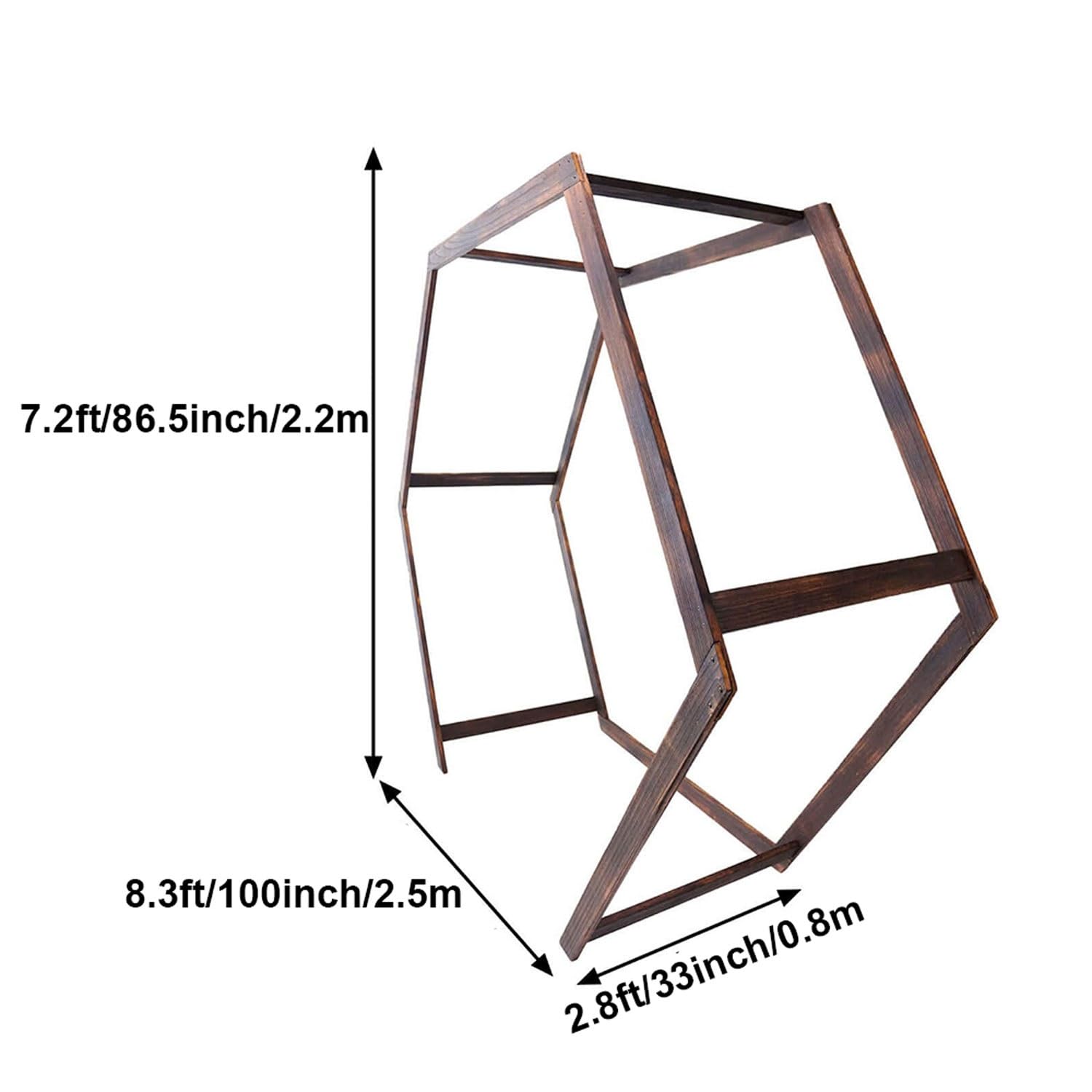 Sechseckiger Hochzeitsbogen aus Holz, Naturholz, rustikales modernes Design, perfekt für Hochzeiten im Innen- und Außenbereich, Party, Garten, Strand, Wald, rustikales Boho-Dekor