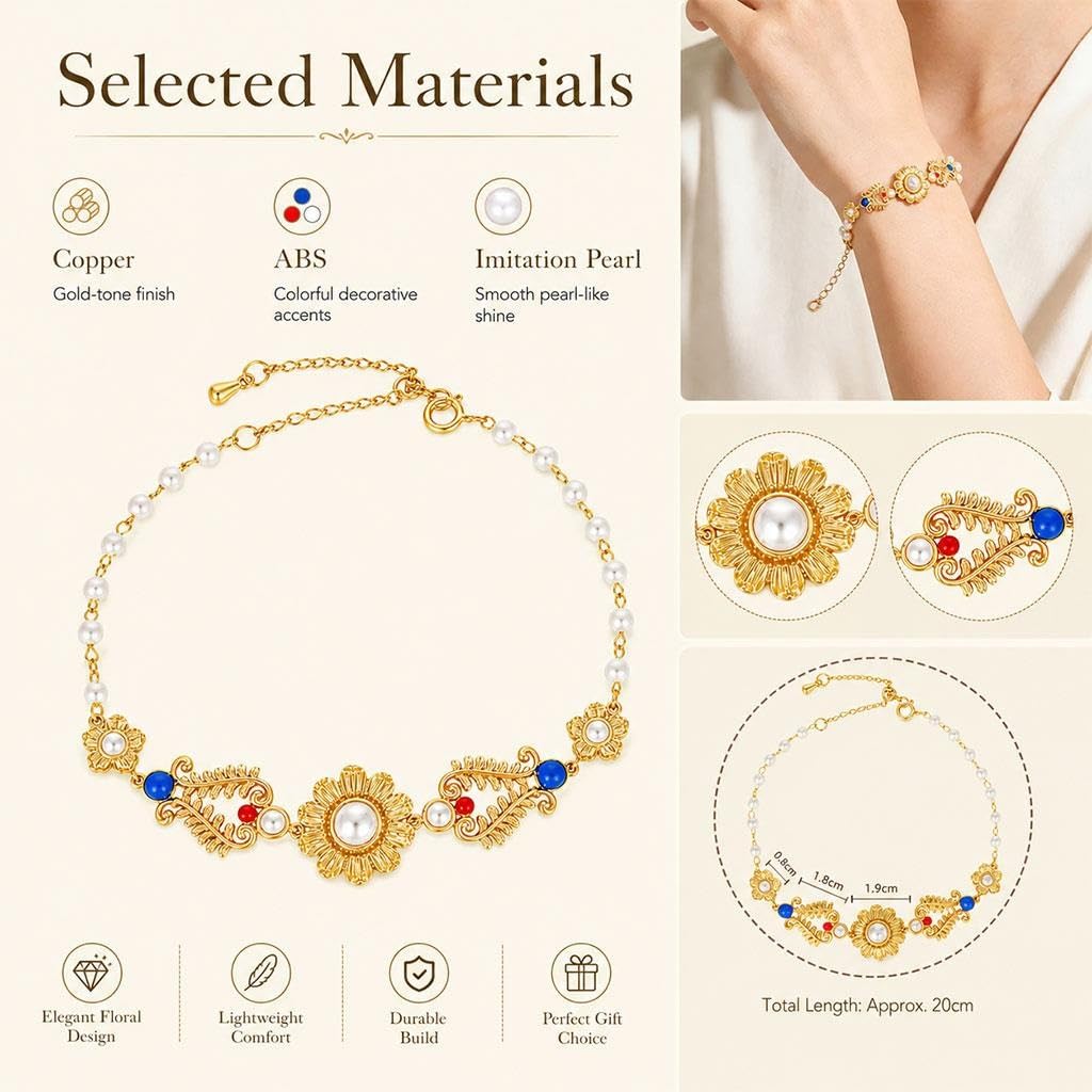 Pulsera De Perlas Florales, Joyería Vintage Para Mujeres