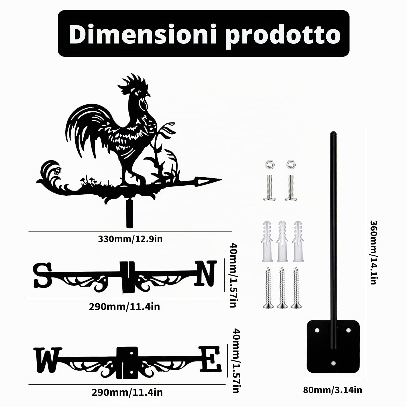 Banderuola Segnavento in Metallo Segnavento a Forma di Gallo per Esterni, Fattoria, Patio, Giardino, Gazebo