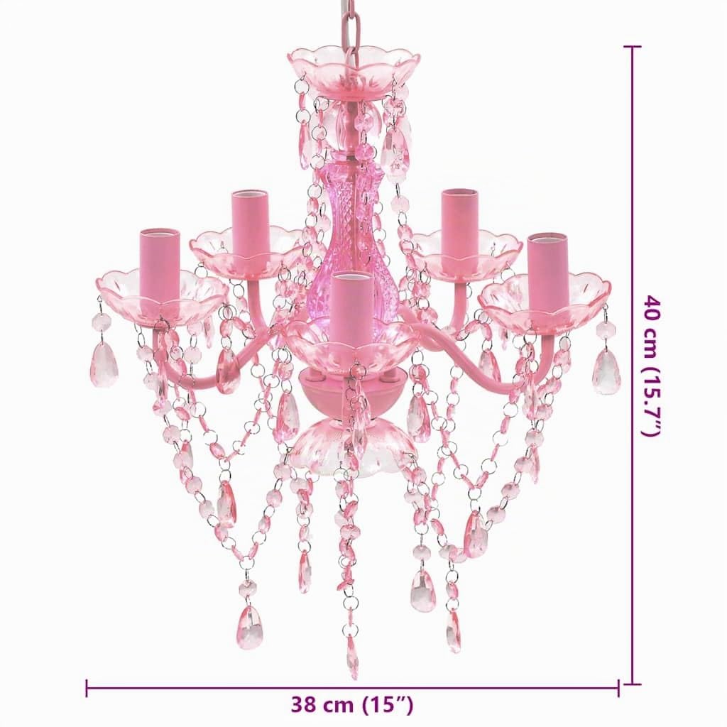 vidaXL Rosado lámpara de Techo de Cristal 5 Bombillas Araña