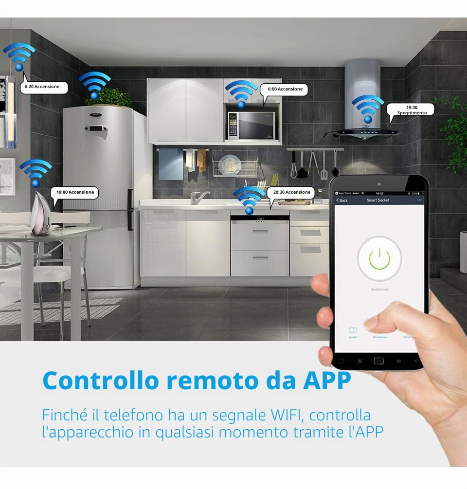 Smart Switch WiFi, 220 V, 10A, Smart Switch WiFi, App Tuya/Smart Life, compatibile con Alexa e Google Home, (1/un, Nero).