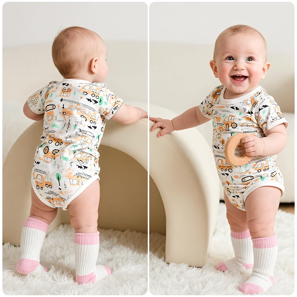 Vicloon Body Neonato e Neonata, Body a Maniche Corte in 100% Cotone, con Comoda Apertura, Unisex 0-12 Mesi, Idee Regalo Nascita