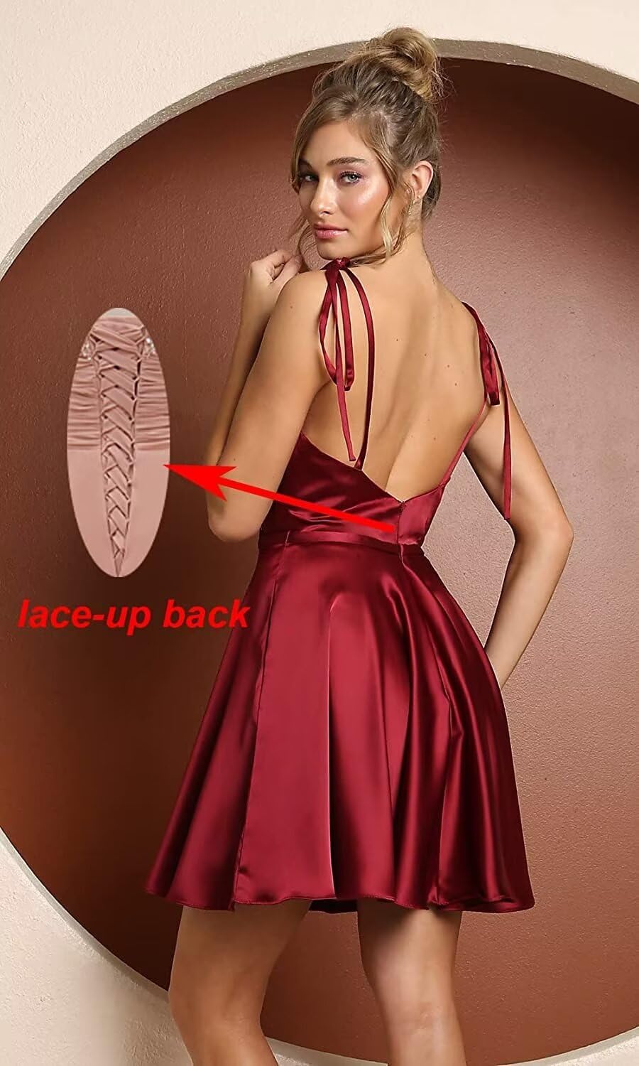 Satin Homecoming Dresses Spaghetti Strap V Neck Flowy Prom Cocktail Party Short Gowns for Teens