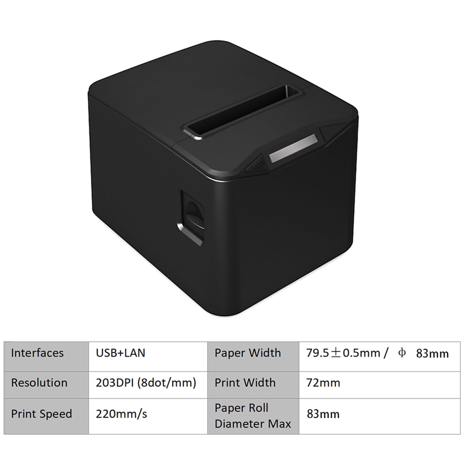 VINGVO Stampante termica per ricevute da 80 mm, USB + LAN ad alta velocità, con taglierina automatica, grande scomparto carta, compatibile ESC/POS, per ristorazione, vendita al dettaglio, supermercato