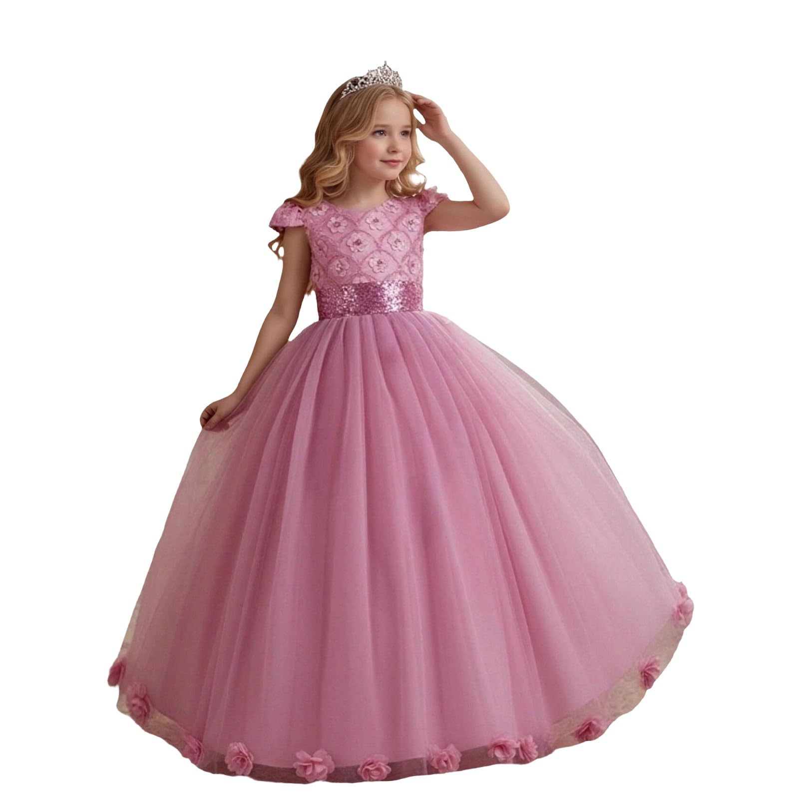 Prinzessin Kleid Mädchen Sommer Ärmellos Festlich Kleid Kinder Rüschen Tüll Sommerkleid Teenager Elegant Abendkleider für Hochzeit Geburtstag A-Linie Dress Blumenmädchen Kleider