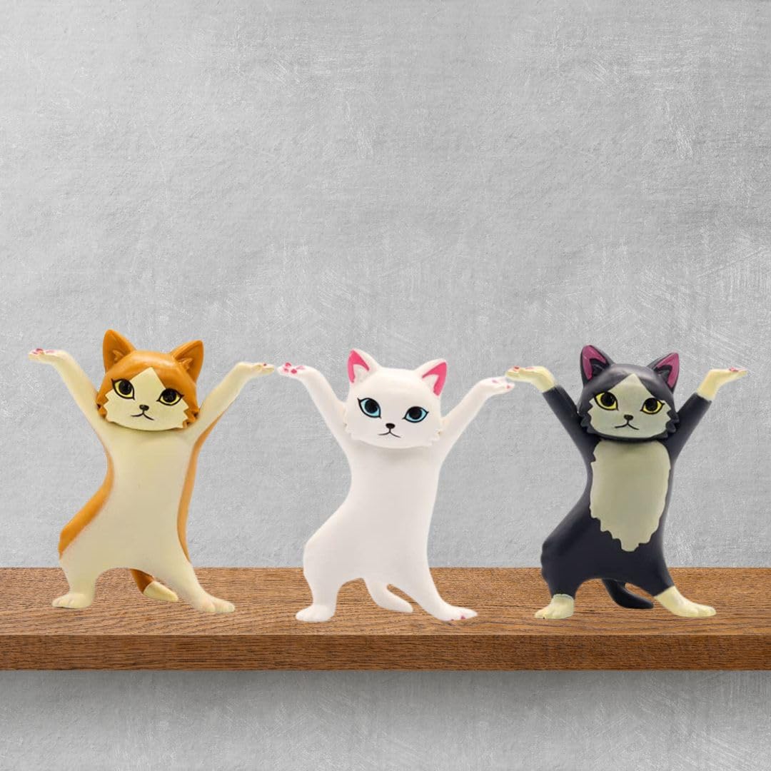SATYAM KRAFT 3 Pcs Dancing Cat Decorative Idol Figurines, For Deepawali,Home Decor,Diwali Gift,Car Dashboard,Showpiece, Living Room Statue, Cat Gift for Cat Lovers,Pen Holder Office Desk(Random Color)