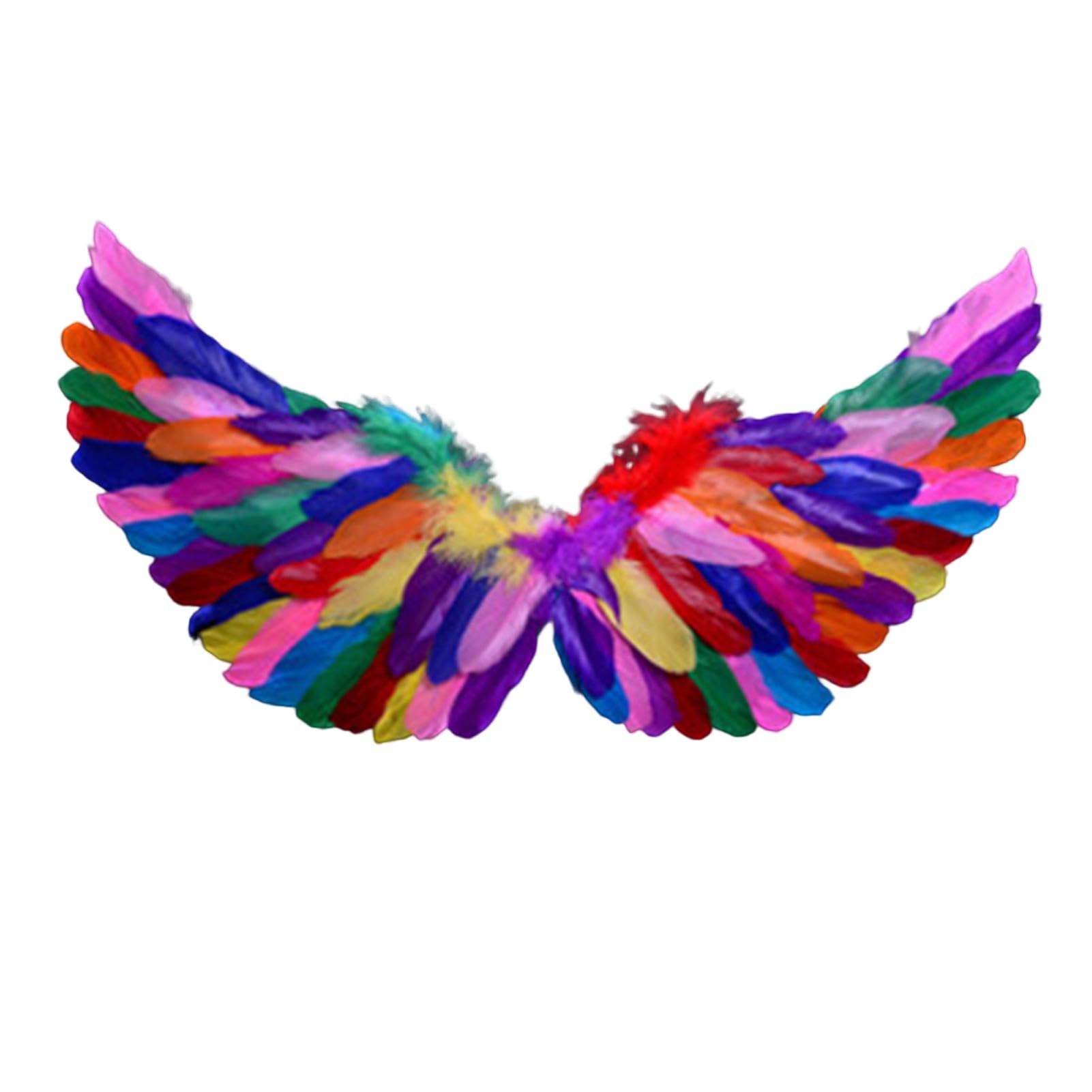 curfair Angel Feather Wings Costume Prop with Elastic Straps, Bright Color Lightweight Role Play Wings for Halloween Stage Performance Photography Cosplay (Multicolor)