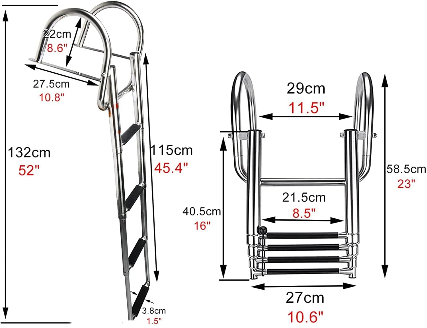 Scala di varo per Yacht, Scala per Barche a pontone a 4 gradini telescopica portante 440 libbre, scaletta Pieghevole per Barche a 4 sezioni, per Yacht Marino/Piscina